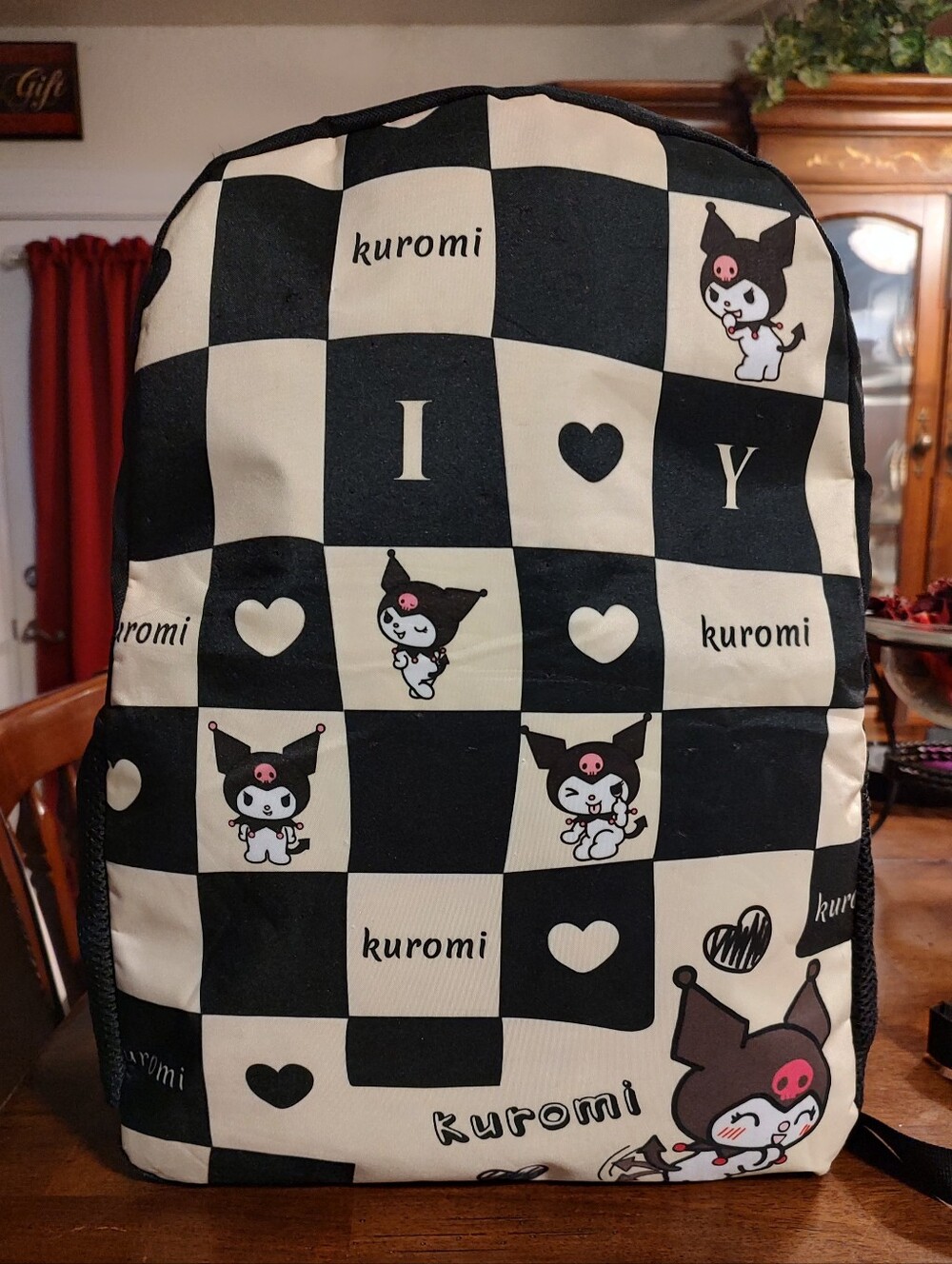 Kuromi Black & Cream Checkerboard Backpack